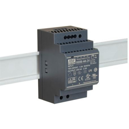 ZASILACZ IMPULSOWY NA SZYNĘ DIN MEAN WELL HDR-60-24 24V/60W/2.5A
