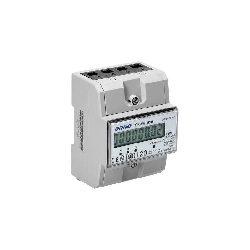 OR-WE-520 ORNO 3-fazowy licznik energii elektrycznej, 80A, MID, 3 moduły, DIN TH-35mm