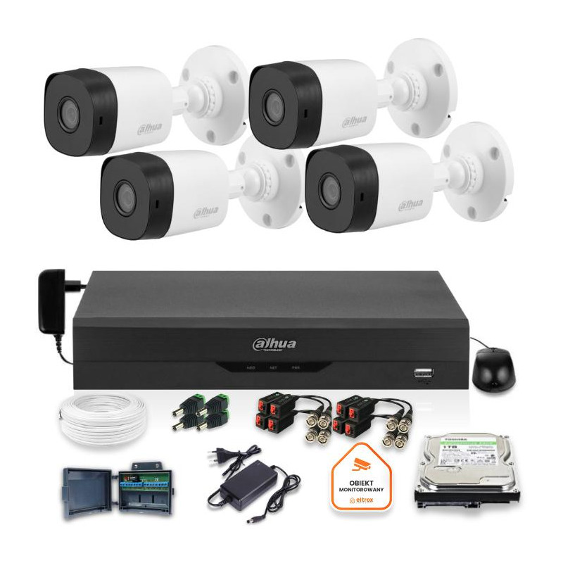 ZESTAW MONITORINGU DAHUA XVR 1TB 4 KAMER TUBOWYCH 2MPX