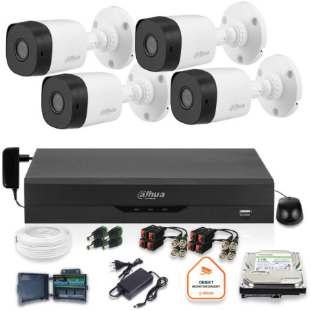 ZESTAW MONITORINGU DAHUA XVR 1TB 4 KAMER TUBOWYCH 2MPX