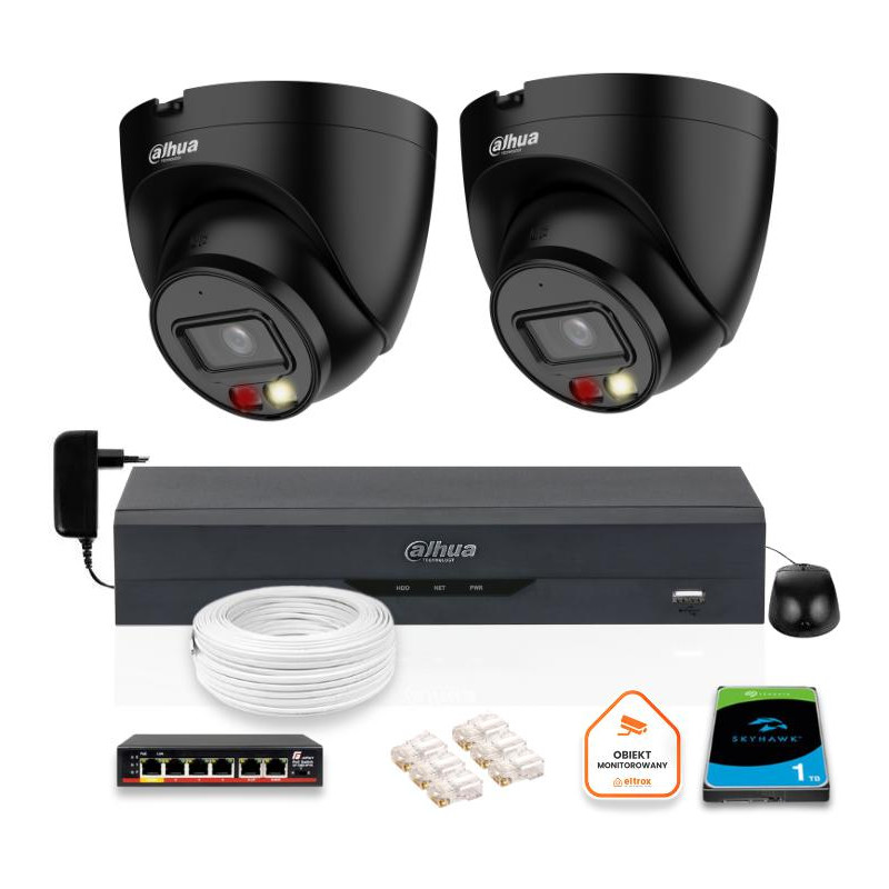 ZESTAW 2 Kamery IP Dahua 4mpx IPC-HDW1439V-A-IL-BLACK + DYSK 1TB