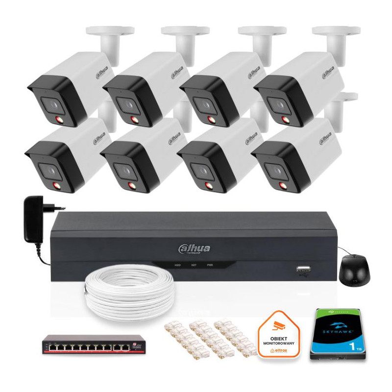 ZESTAW 8 Kamery IP Dahua 8mpx PC-HFW1839TC-A-IL-0280B-S6 + DYSK 1TB